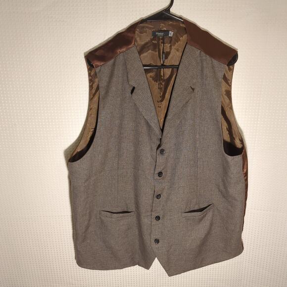 Hasuit Other - Hasuit XL Brown Gray Formal Dress Vest Polyester Blend Button Front Mens